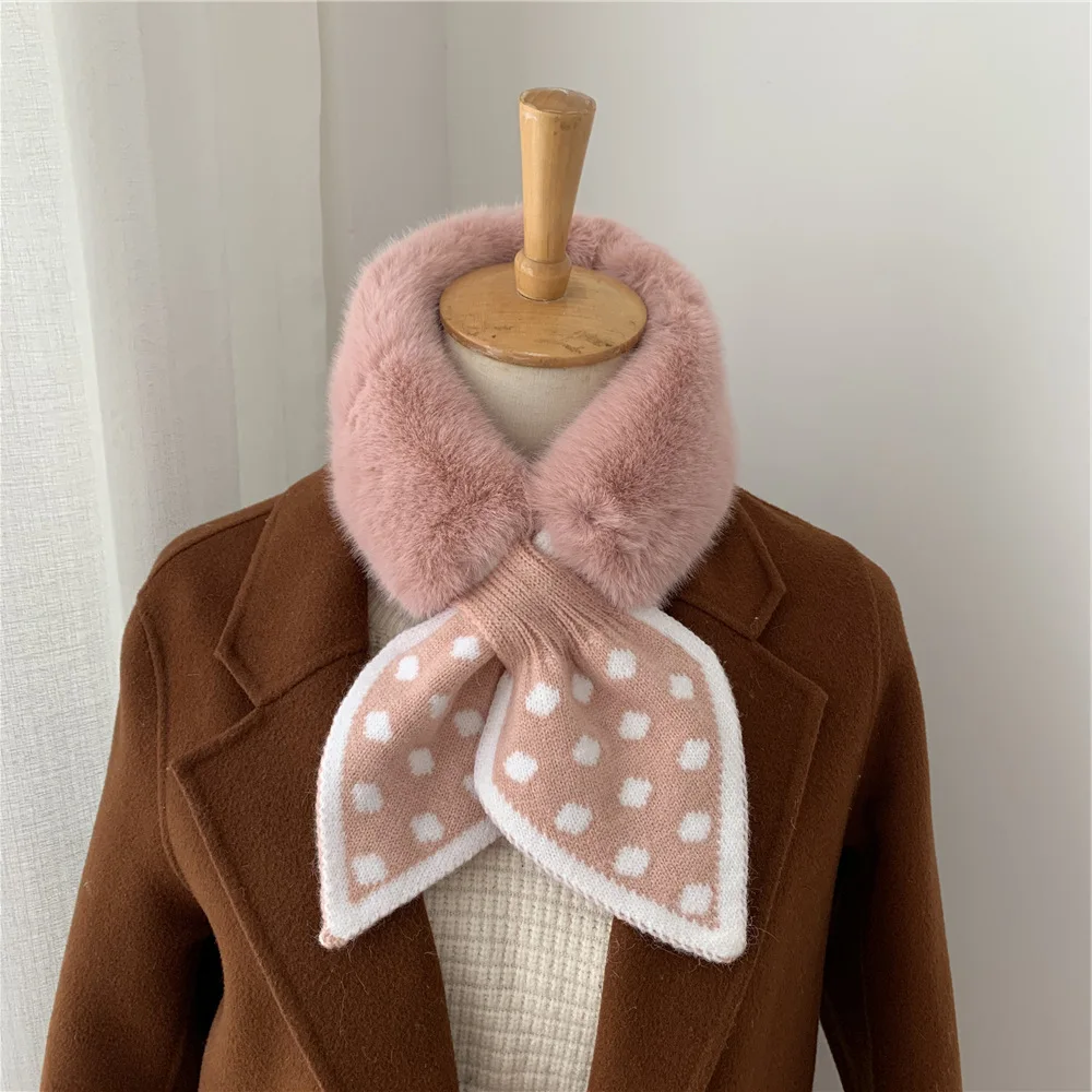 

Soft Plush Women Winter Faux Fur Cute Dot Collar Women's Neck Warmer Scarves Outdoor Neckerchief for Girls 2021 New Scarf
