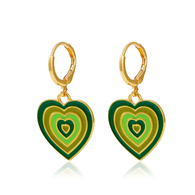 2021 Fashion Multi-layer Love Heart Dangle Earrings For Women New Y2K Simple Design Colourful Enamel Earring Trend Party Jewelry DZ-1030