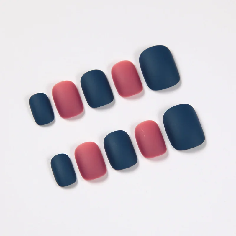 Новые модные короткие матовые накладные ногти с квадратной головкой, розовые и голубые накладные ногти, съемные ногти с клеем для девочек