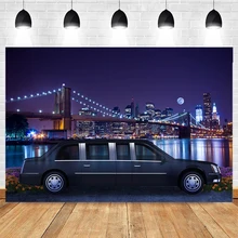 

Mocsicka Happy Birthday Photography Background City Night View Car Decoration Props Adult Birthday Party Photo Backdrop Studio