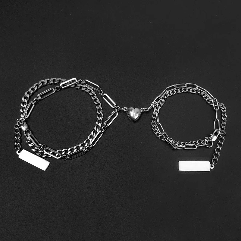 

NIUYITID Stainless Steel Magnetic Bracelet For Couple Loving Heart Attraction Multilayer Chain Jewelry Adjustable