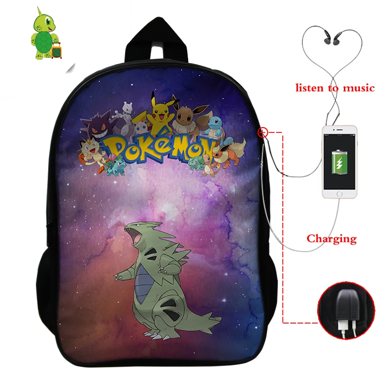6 Рюкзак для ноутбука Pokemon Pikachu Gengar Eevee с зарядкой через USB, школьные сумки для мальчиков и девочек-подростков, рюкзак с рисунком, дорожные сумки на плечо - Цвет: 6