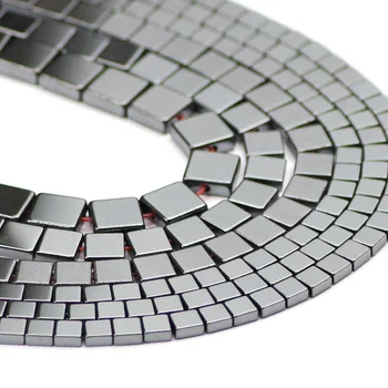 

TREBGK Flat Square Black Hematite 4/6/8MM Natural Stone Rectangle Spacers Loose beads for Jewelry bracelets Making DIY Findings