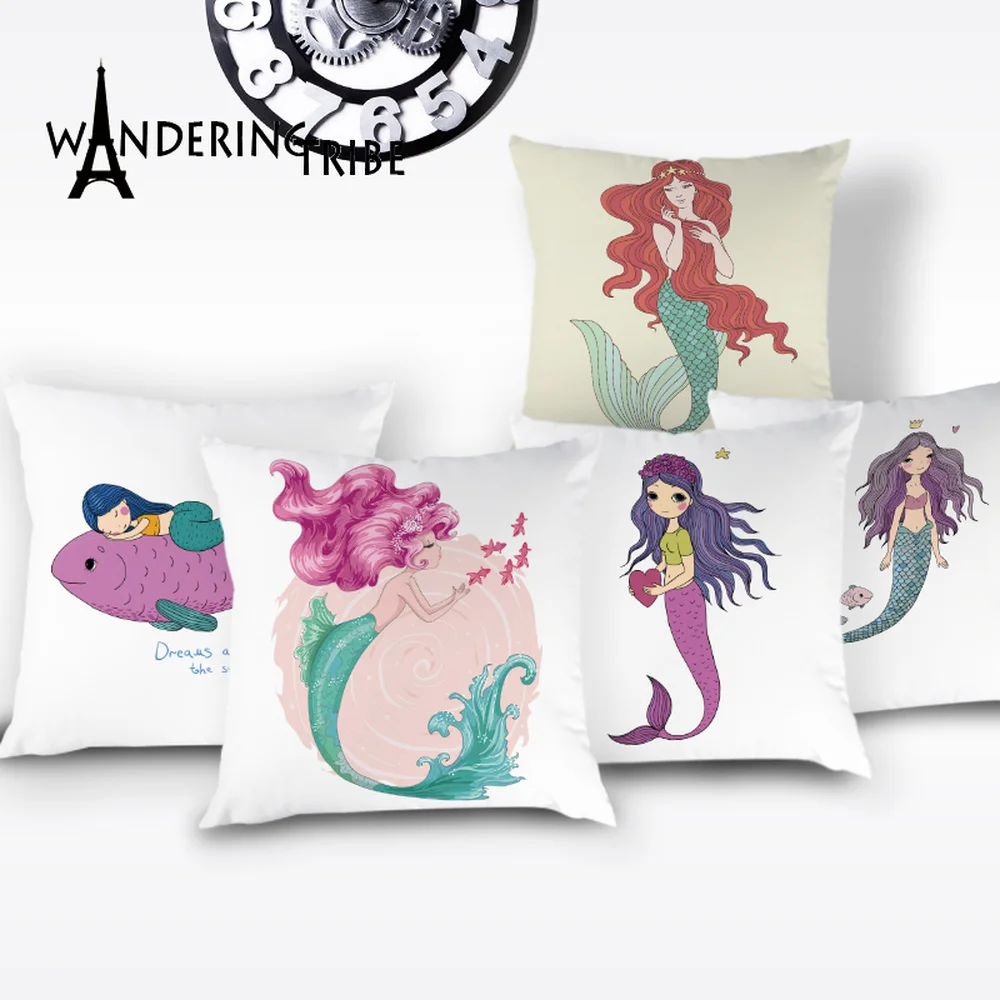 Beautiful Mermaid Throw Pillow Case Ocean Cushion Cover Decor Shells Decoration for Sofa Bed White Covers Cushions Kissen | Дом и сад