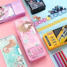 TRANSFORMERS Double Folding Pencil Cases Cartoon Pattern Pen Case Holder Large Capacity Stationery Box Office School Storage Bag