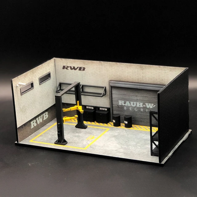 1:64 Scale Garage Car Model Parking Garage Repair Scene Workshop Lift Elevator for Vehicle Simulation Accessories Background 1