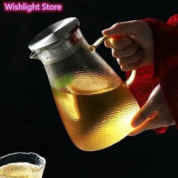 

Household Large Capacity Transparent Glass Hot/Cold Water Jug Juice Container glass teapot Heat-proof