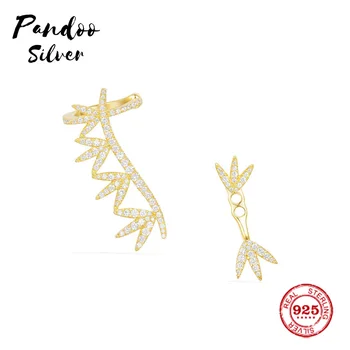 

Pandoo Fashion Charm Sterling Silver Original 1:1 Copy,Asymmetric Laurel Leaves Clip Earrings Jewelry Gift Suitable For Female