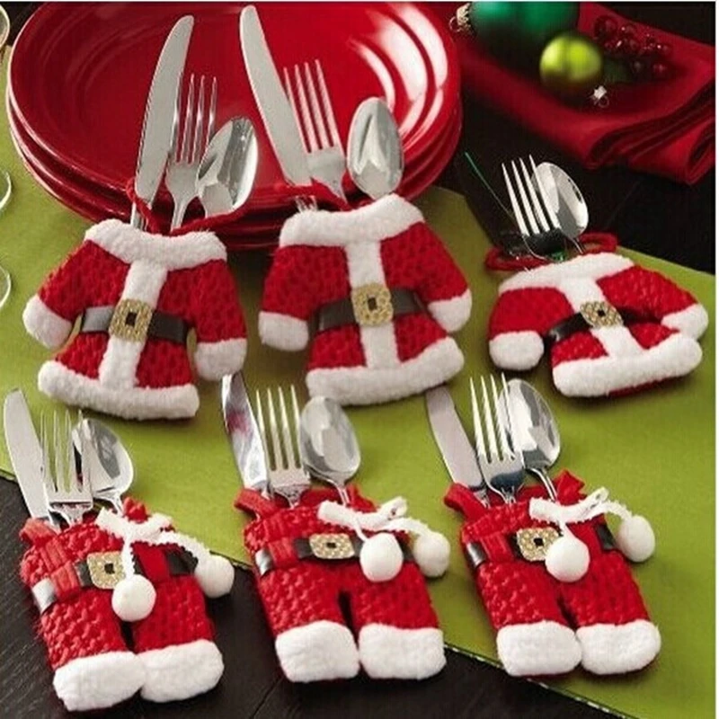 

Creative 1pc/set Tableware Covers Christmas Pockets Dinner Knife Fork Holders Cover Christmas New Year Party Home Table Decor