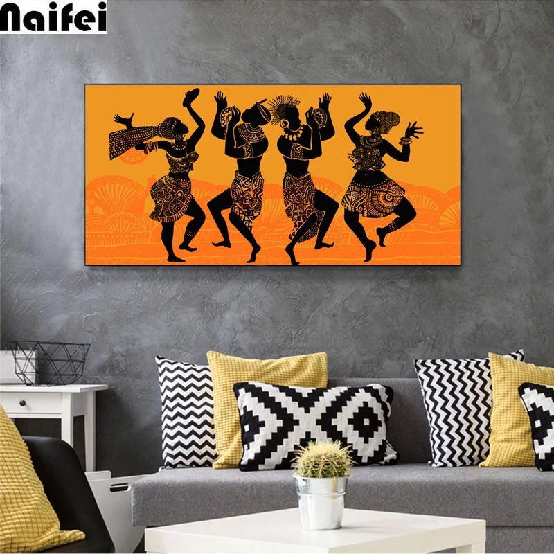 African-Women-Men-Dance-Silhouettes-Posters-and-Prints-Dance-of-the-Papuans-Wall-Art-Canvas-Painting