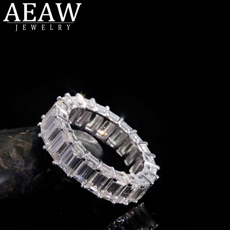 AEAW Solid 14 к белое золото изумруд багет 3*5 мм 2*4 обручальное кольцо Муассанит
