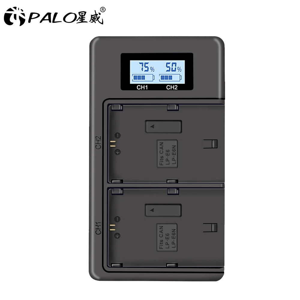 PALO LP-E6 ЖК-дисплей дигетальный камера Зарядное устройство USB 2 слота lp e6 зарядное устройство для Canon eos 5d 6d 7d mark iv iii 80d bateria