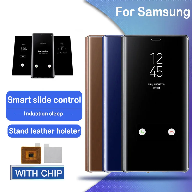Smart Chip Mirror Case For Samsung Galaxy S10 S9 S8 Plus Flip Leather Cover for Note 9 8 10 S20 S7 6 Edge | Мобильные телефоны и