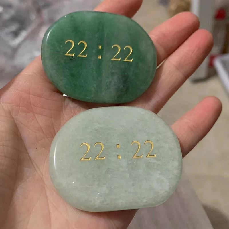 Natural Pink Rose Aventurine Palm Stone Carved Double 22 Lucky Number Palmstone Spiritual Healing Wish Stone Crystals Crafts 1pc 3