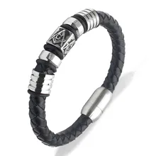 Супер крутой мужской магнитный браслет из натуральной кожи с пряжкой из нержавеющей стали масонское Мужские украшения-браслеты