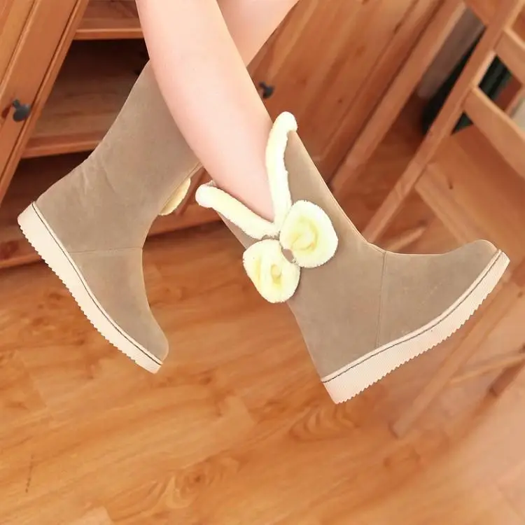 

Girls winter boots warm short plush fashion suede flat heel butterfly-knot solid color sweet style women's shoes Russia cotton