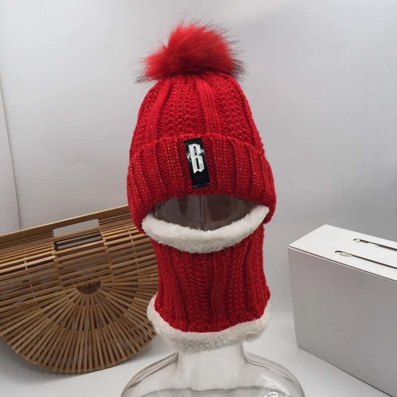 CouplesBlack red beanie, женская зимняя шапка с добавлением шерсти, зимние наушники, утолщенная теплая шапка с воротником, двухкомпонентный наряд