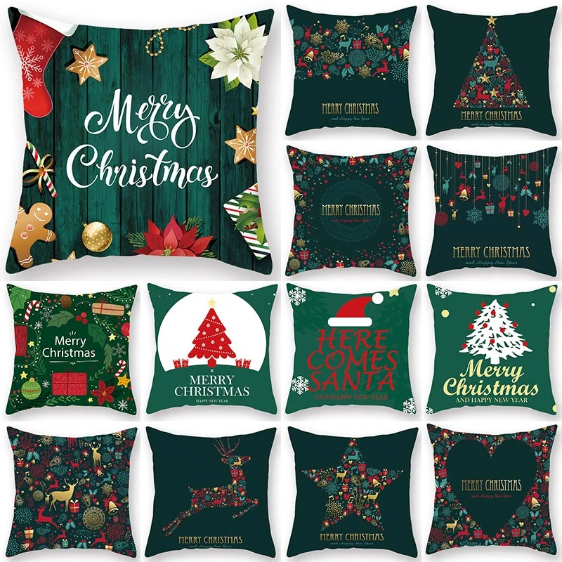 

1Pcs Christmas Tree Green Pattern Cushion Cover Polyester 45*45cm Decorative Pillowcase New Year Sofa Home Car PillowCover 40998