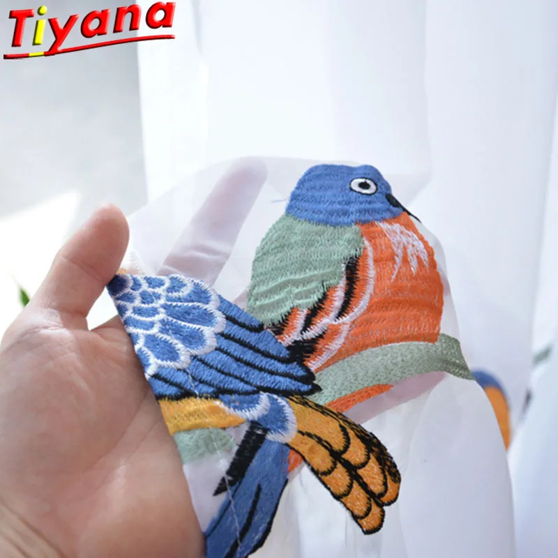 

Colorful Embroidered Birds Tulle for Living Room White Soild Voile Tulle Nature Curtains Tulle Sheer Tulle Home Deco WP432#40