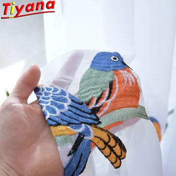 

Colorful Embroidered Birds Tulle for Living Room White Soild Voile Tulle Nature Curtains Tulle Sheer Tulle Home Deco X-WP432#40