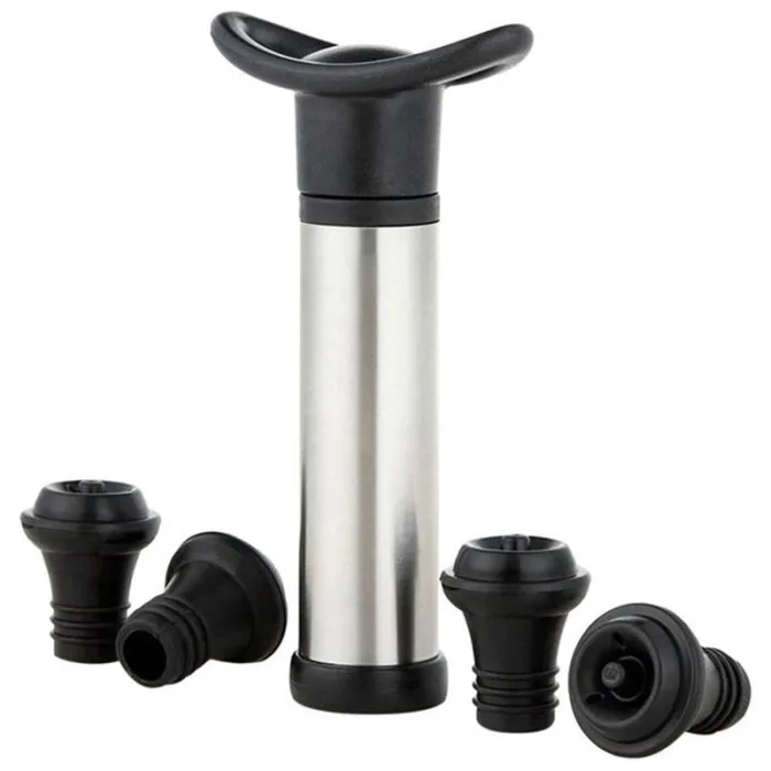 Newest Stainless Steel Wine Saver Vacuum Pump Sealer Preserver Set with 4 Valve Air Bottle Stoppers