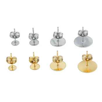 

20-100pcs Gold Color Stainless Steel Blank Post Earring Studs Base Pins With Earring Plug Findings Ear Back For Jewelry Making