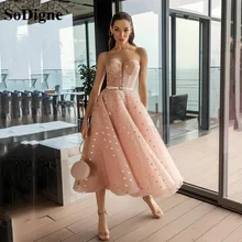 SoDigne A line Evening Dress Short 2022 Lady Formal Party Gowns With Belt Dot Robe De Soiree Prom Dress