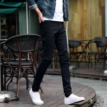 

Men Casual Slim Washed Denim Jeans Long Straight Skinny Pants Pencil Trousers