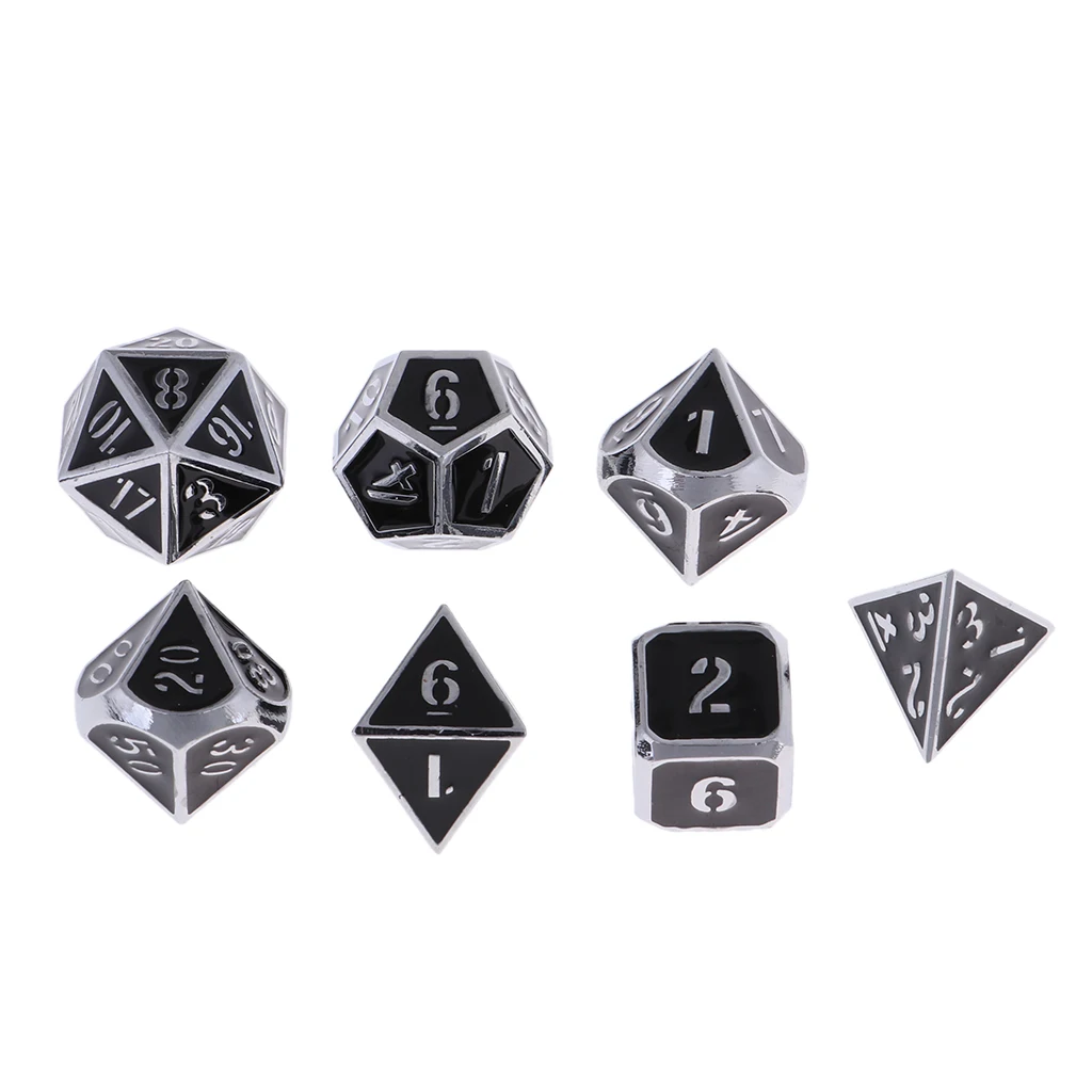 7 шт многогранные кости D& D игральные кости D4 D6 D8 D10 D20 многогранные кости набор для подземелий и драконов RPG настольные игры Accs - Цвет: Chromium black
