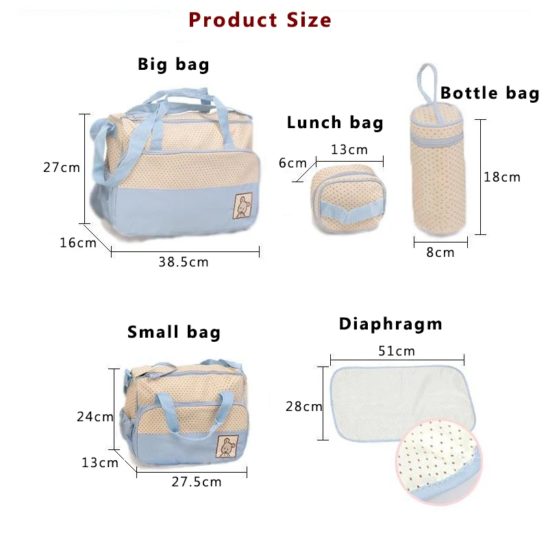 5pcs Baby Diaper Bag Sets For Mom Maternity Bags Large Capacity Multifunction Travel Nappy Bag Organizer Zipper handbag