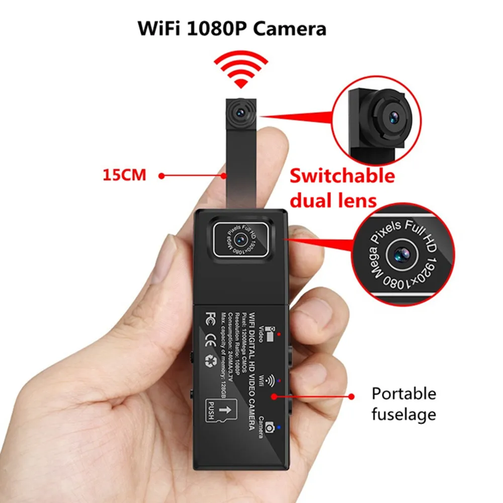 HD 1080P мини камера с двойным объективом wifi P2P инфракрасная Пульт дистанционного