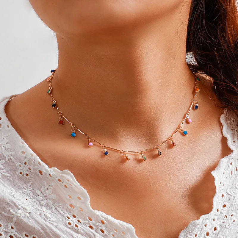 New Fashion Multicolor Small bead Gold Necklace for Women Bohemian Charming Colorful Stone Chain Chocker Party Jewelry Wholesale | Украшения