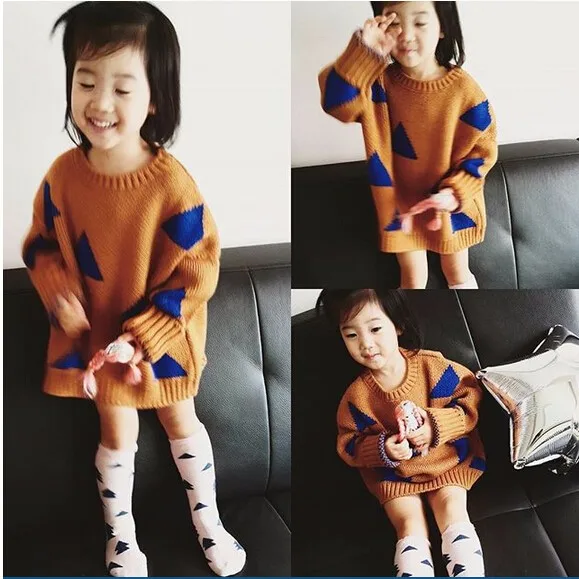 Boys Girls Triangle Sweater Autumn Casual Brand Style Children Knitwear Jumper Kids Knitted Clothing Fashion Girls Sweater