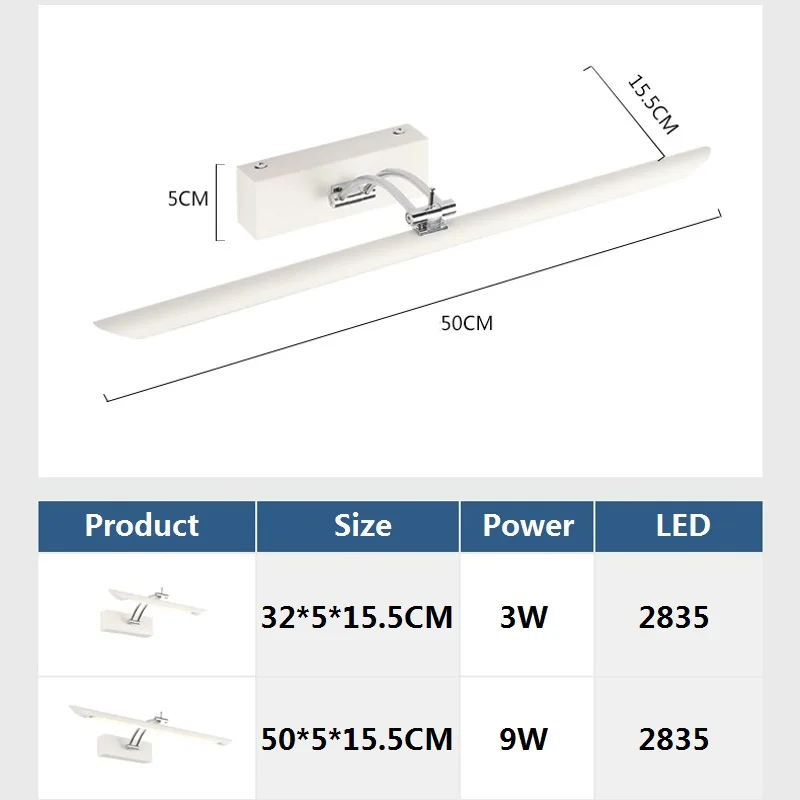 Современный светодиодный зеркальный светильник 32 см/50 см настенный светильник ванная комната водонепроницаемый бра лампы Крытый Санузел косметическое освещение, из нержавеющей стали
