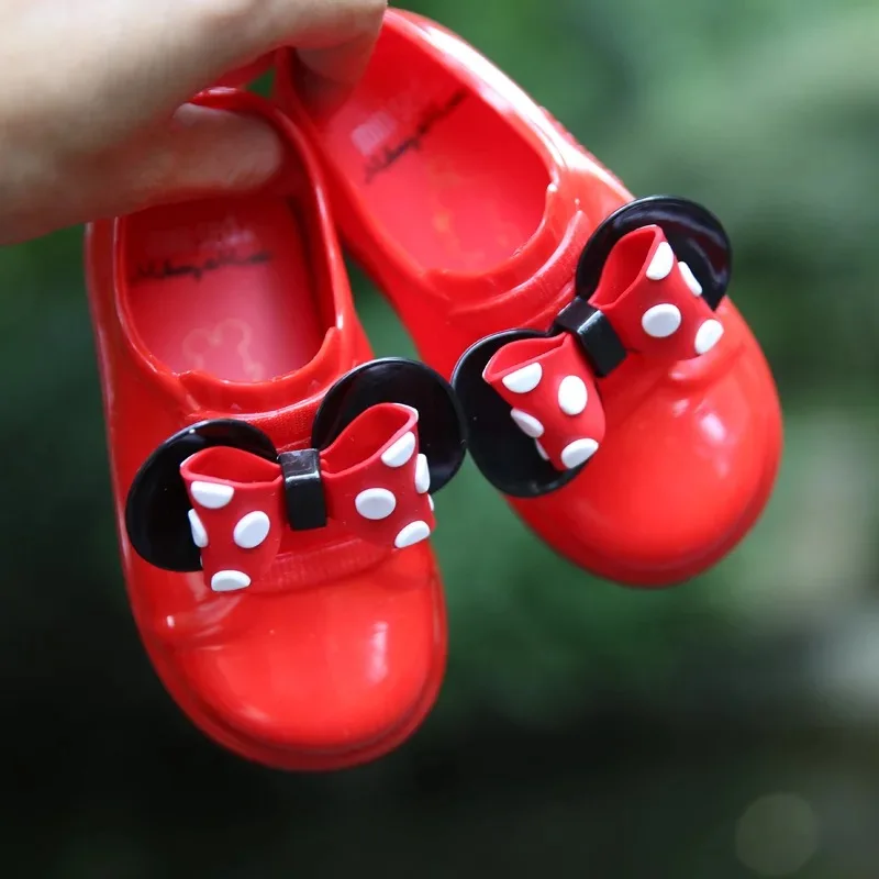 Mini Melissa/босоножки для девочек; Новинка; повседневные тонкие туфли с Микки-Маусом и бантом для девочек; прозрачная обувь ярких фруктов; водонепроницаемые прозрачные сандалии; обувь
