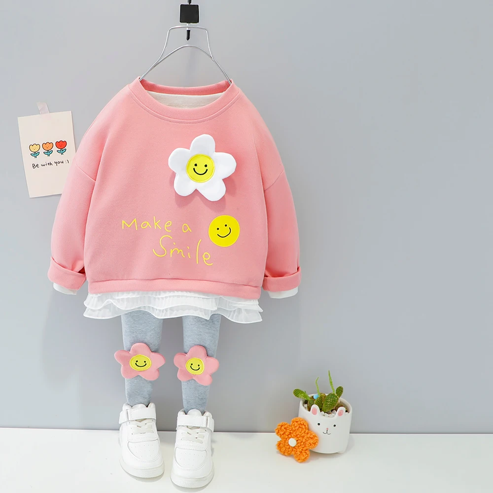 Cute Toddler Girl Clothes Set Autumn Kids Flower Pullover Long Sleeves 2pcs Outfit Sun Flower Children Girl Clothing Suit Kids Clothing Set Girls Clothing Set