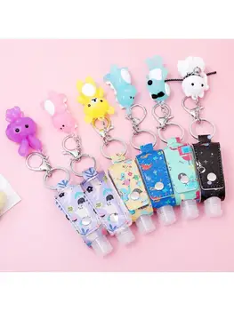 

30ml 1Oz Kids Cartoon Portable Mini Empty Leakproof Plastic Travel Bottle Cartoon Leather Cover Keychain Holder Carriers