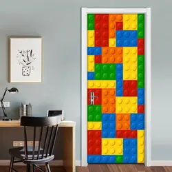 Печать 3D дверь самоклеящаяся картина строительные блоки Декор для дома из ПВХ бумага для гостиной водонепроницаемый стикер