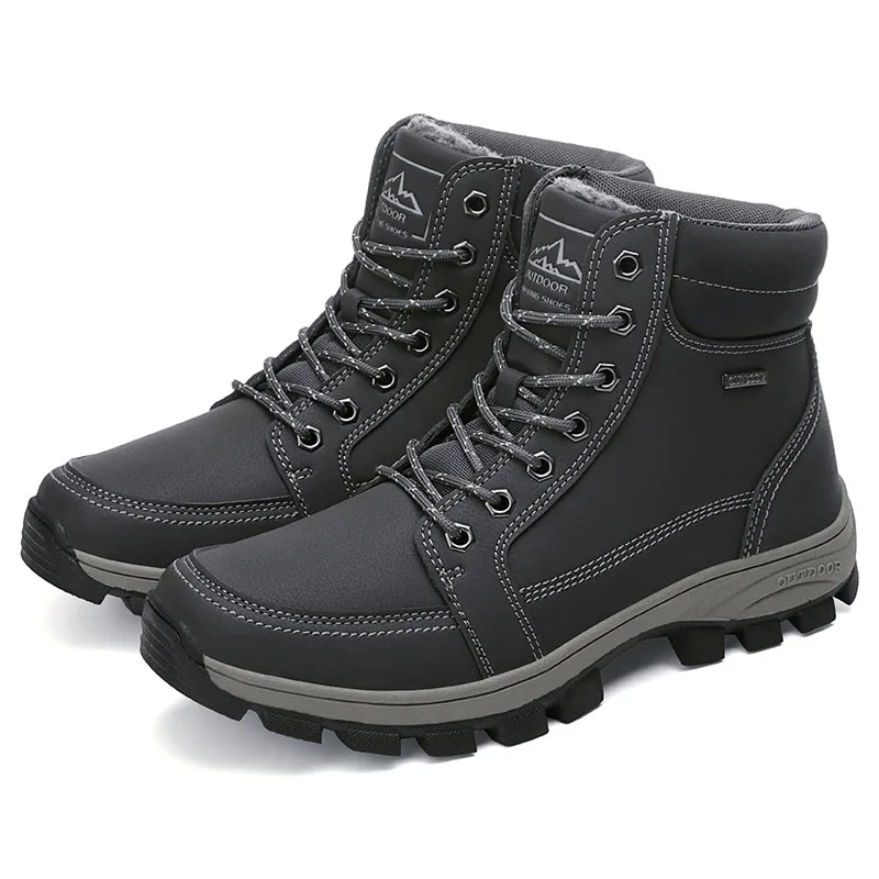 Модные зимние ботинки мужские ботильоны из натуральной кожи с теплым мехом повседневная обувь мужские военные тактические сапоги желтые ботинки - Цвет: gray boots men