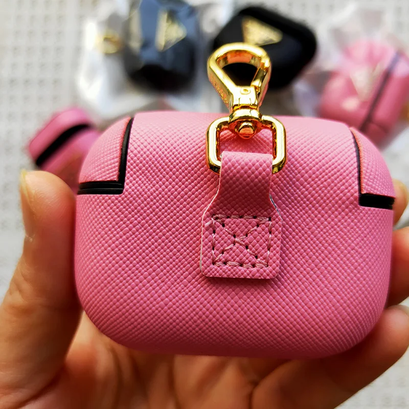 2021 Luxury Triangle Hardware Golden Keychain Bluetooth Earphone Case for Air pods 2 3 for Airpods pro Cover Phone Accessory Bag