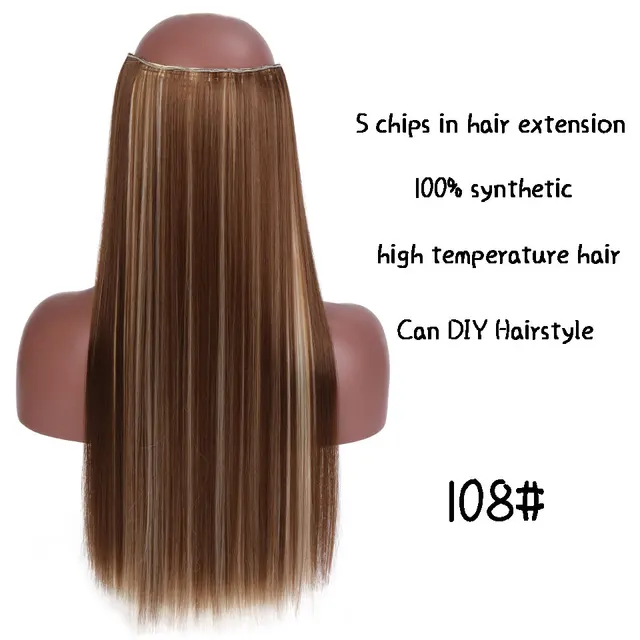 SHANGKE Synthetic 24-Inch Straight Clip in Hair Extensions Heat Resistant Wavy Hairpiece High Temperature Fiber False Hair 900-108