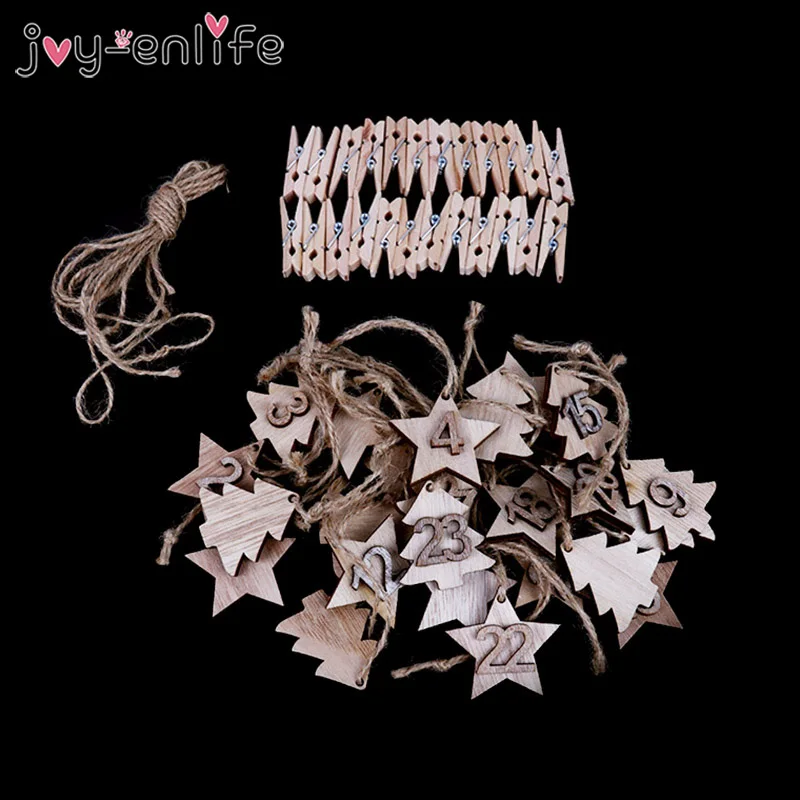 

24pcs DIY Star Tree Pendant Christmas Calendar Hanging Card Wooden Xmas Advent Calendar Fairy Garden Christmas Tree Decoration