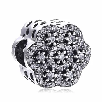 

New 925 Sterling Silver Bead Charm Openwork Crystallised Floral With Pink & Clear Crystal Beads Fit Bracelet DIY Jewelry