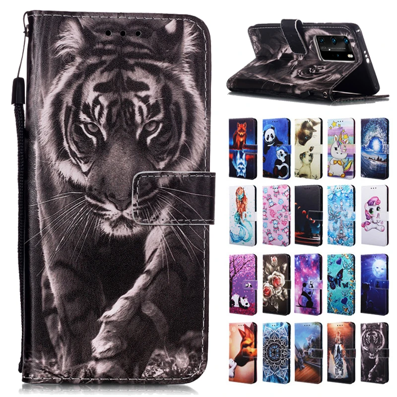 For on Etui Huawei P40 Lite Case Cover sFor Huawei P40 Pro P 40 P40lite Phone Case Coque Luxury Animal Wallet Leather Flip Cases huawei silicone case