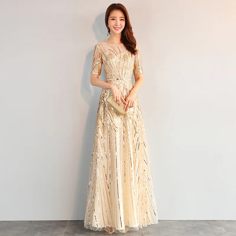 

Late Formal Dress 2019 Autumn & Winter New Style Banquet Costume Formal Dress Women's Long Dinner Host Sequin Formal Dress