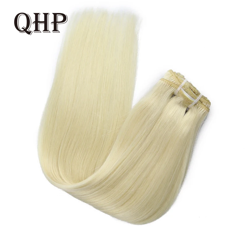 QHP Clip In One Piece Human Hair Extensions Brazilian Raw Virgin Straight Thick Long Hair End 18inch-24inch 30%