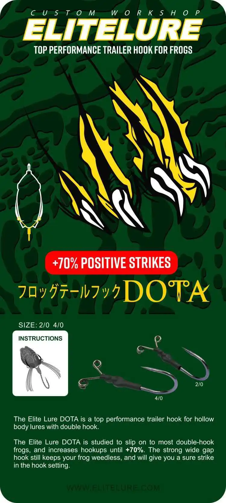 Elitelure Dota Aylett Ray лягушка Прикрепленный крюк Ray лягушка модифицированный крючок экспортный рыболовный крючок рыболовное снаряжение