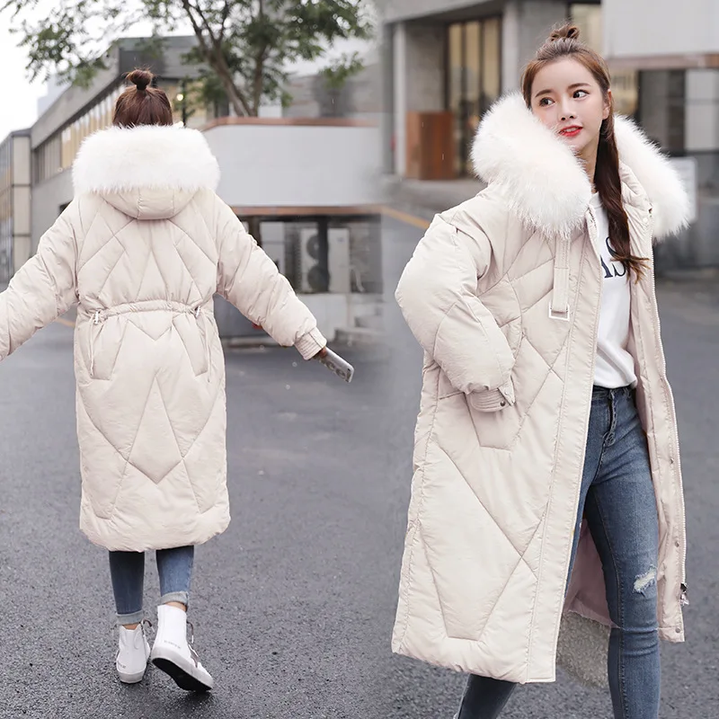 

2019 New Style Korean-style Mid-length Cotton Coat Women's Loose And Plus-sized Large Fur Collar Cotton-padded Clothes Women's I