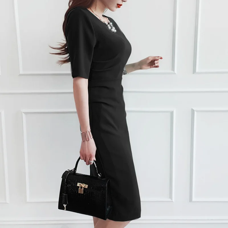 

WOMEN'S Dress 2019 New Products Ol Career Elegant Crew Neck Waist Hugging Pleated Slimming Sheath One-step Skirt Base Skirt