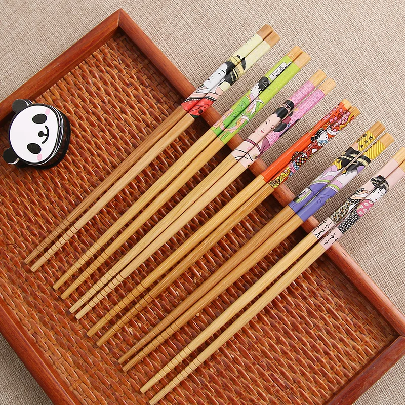 5 пар посуда ручной работы палочки для еды набор инструментов подарок японская горничная палочки для еды палочки из натуральных материалов бамбуковый Набор для кухни дома отеля - Цвет: 2 pairs random color